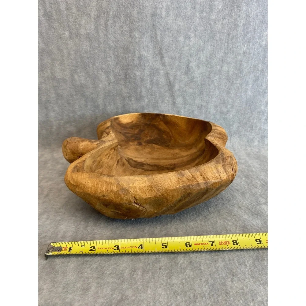 VTG Hand Carved Wooden Apple Shaped Bowl Dish Decorative Fruit Rustic Home Decor